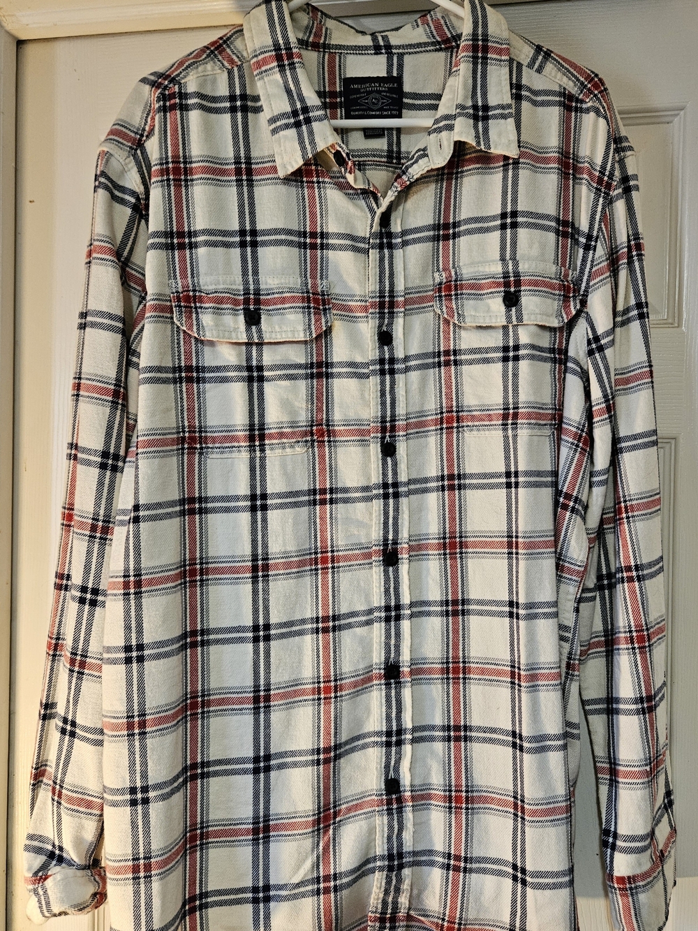 American Eagle Men’s White Plaid Button-Up Shirt XL NWT